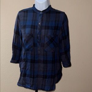 Seven7 Blue Black Plaid Lightweight Soft Flannel Blouse Women’s Size XS